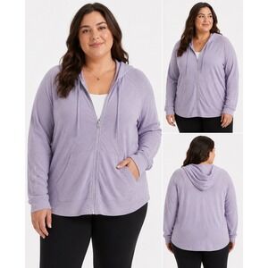 Calvin Klein Performance Womens 2X Lavender Waffle Knit Full Zip Hoodie Purple
